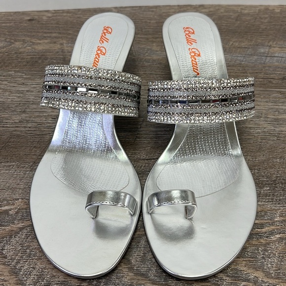 NEW Belle Beaur Women’s Sparkly Diamanté Toe Ring Wedge Heels Size 38/ 7.5 - Picture 2 of 7